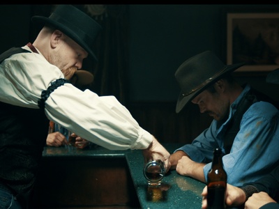 This scene is from Emii's music video "Wait" featuring Jason C Miller in our Western Saloon standing set.